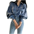 thumbnail image 2 of Tbopshirt Tops for Women 2025,Women's Fashion Autumn Loose Long Sleeve Blouse Turndown Collar Casual Pullover Tops Blouses Shirt, 2 of 5