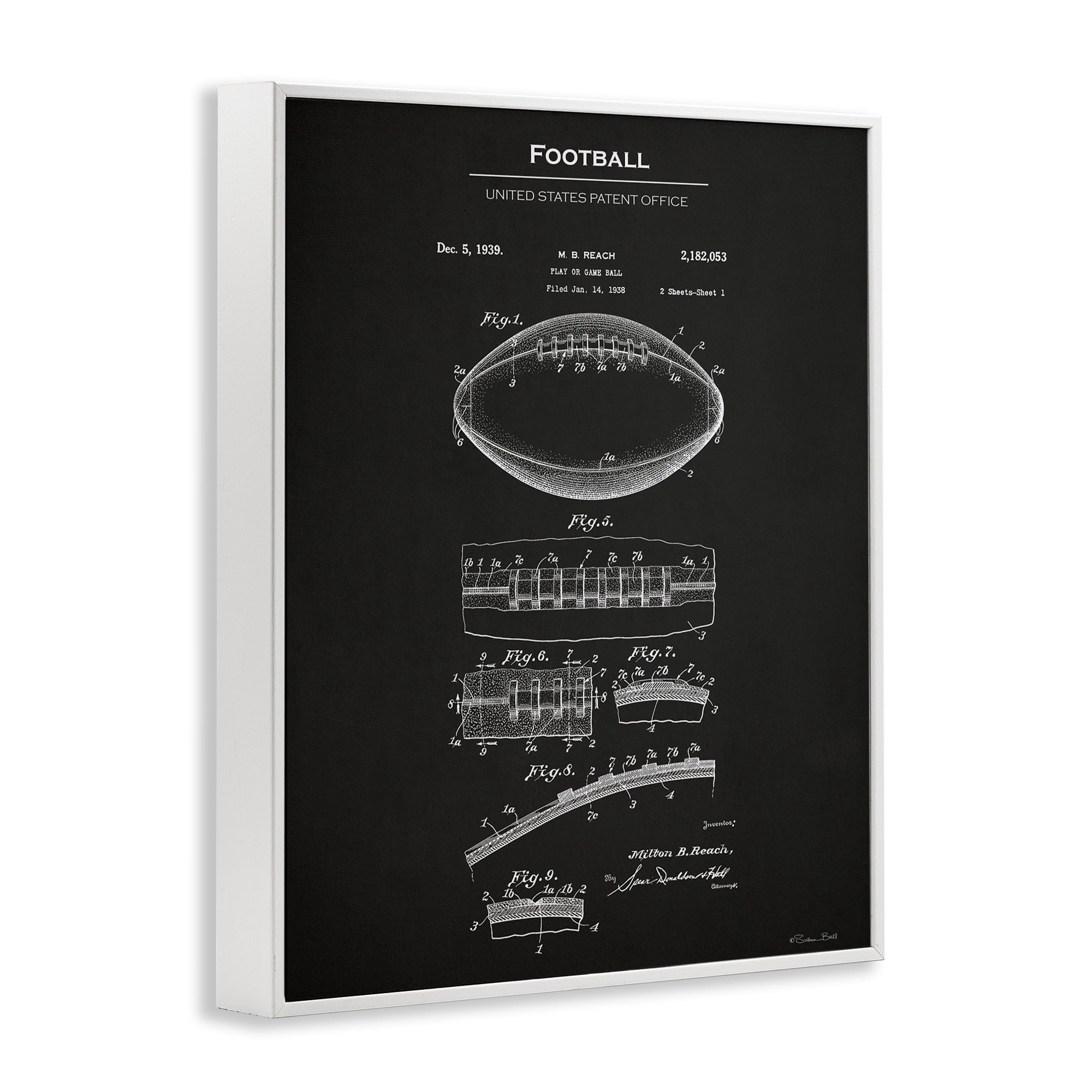 Stupell Industries Detailed Football Blueprint Sports Painting White Framed Art Print Wall Art, 24 x 30