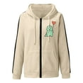 thumbnail image 3 of IROINNID Women's Casual Mid-Length Coat Print Zip Up Long Sleeve Hoodie Outwear, Beige, 3 of 3