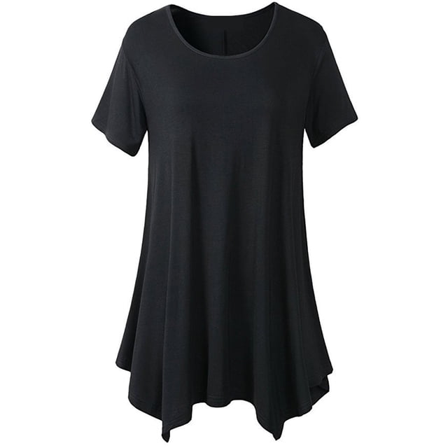 Coofit Tunique Chemise Manches Courtes Col Rond T-shirt Décontracté Blouse Ample pour Femmes
