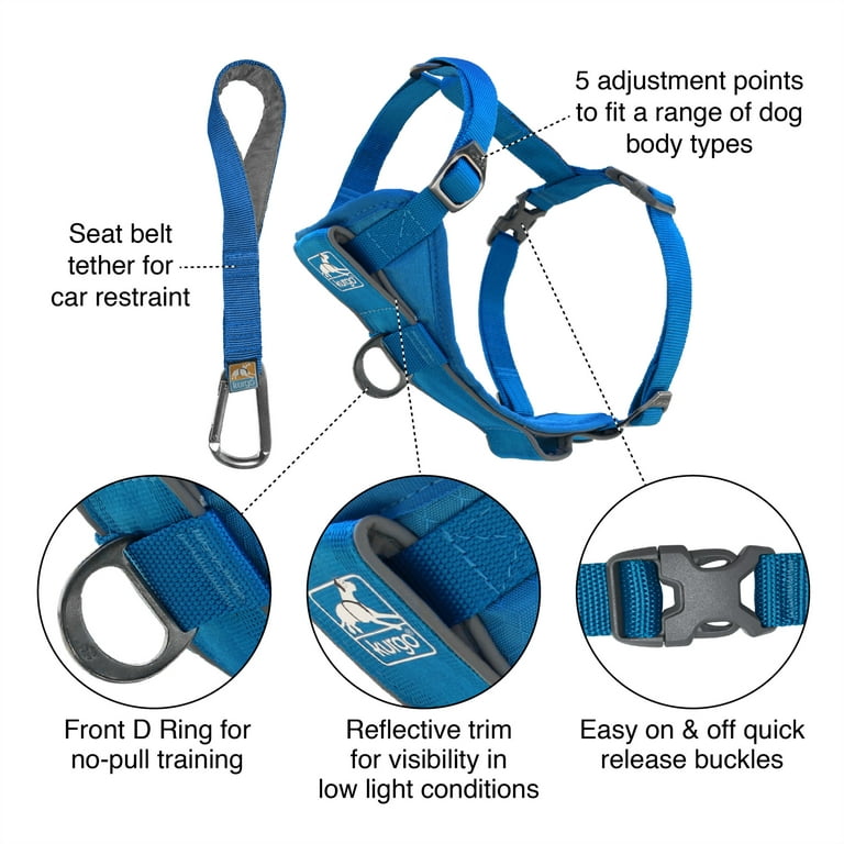 Kurgo Tru-Fit Smart Harness, Dog Harness, Pet Walking Harness, Quick  Release Buckles, Front D-Ring for No Pull Training, Includes Dog Seat Belt  Tether (Blue, Medium) 