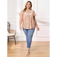 thumbnail image 2 of DARING DIVA Women's Plus Floral Tie Neck Blouse with Ruffle Sleeve 2X Pink, 2 of 6