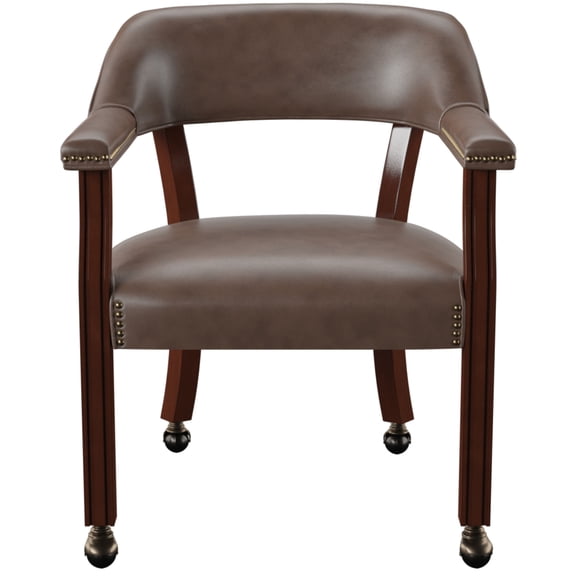 Steve Silver Tournament Faux Leather Dining Chairs with Arms, Brown
