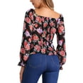 thumbnail image 3 of INSPIRE CHIC Women's Floral Smocked Top Elegant Puff Long Sleeve Square Neck Blouse XS Black, 3 of 6