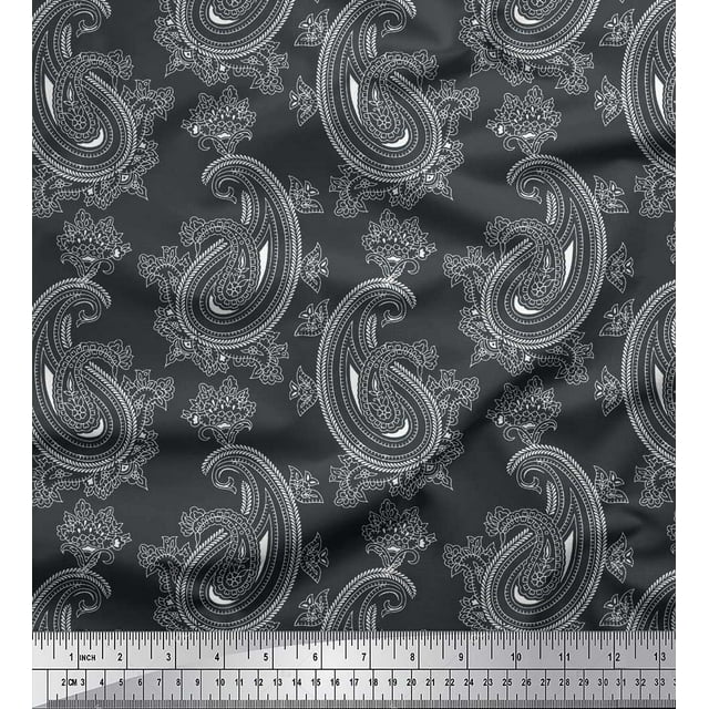 Soimoi Modal Satin Fabric Artistic Paisley Decor Fabric Printed Yard 42 Inch Wide