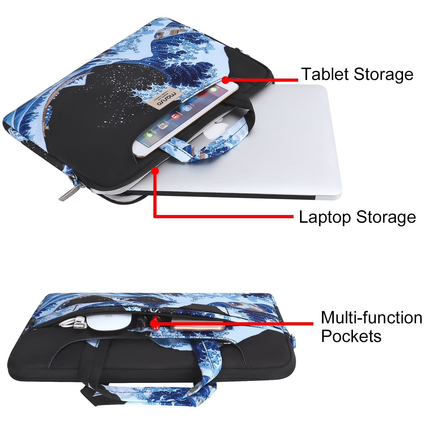 Mosiso 17-17.3 inch Laptop Messenger Shoulder Bag for MacBook Dell HP Acer Sony Lenovo Surface, School Travel Business Polyester Carrying Briefcase Sleeve Case with Trolley Belt
