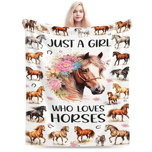 Horse Blanket for Horse Lovers Gift , Just A Girl Who Loves Horses Blanket for Couch Bed Room Decor 50x40
