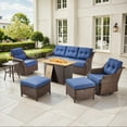 thumbnail image 2 of Bellefurn Luxury High Back Outdoor Furniture Set with Fire Pit Table and Swivel Rocker Chair,Couch,2 Ottomans and Side Table,7 PCS Wicker Outdoor Conversation Sets for Porch,Deck,Garden, 2 of 13