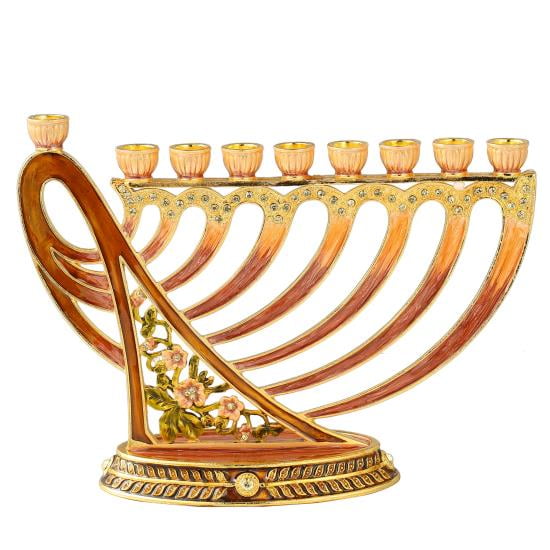 Hand Painted Enamel Menorah with Earthy Tones and Crystals photo 3