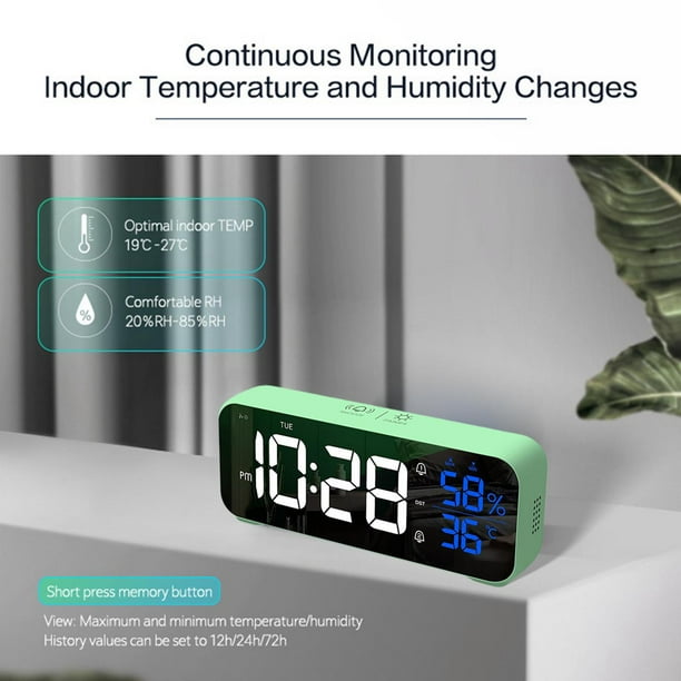 Reloj despertador digital LED de musica moderna 2 configuraciones de y 4 brillos ajustables 12 24H Puerto de carga USB Relojes de para la Verde Soledad Despertador digital Walmart en linea