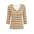 thumbnail image 6 of fatyb 3/4 Length Sleeve Womens Stripe T Shirts V Neck Basic Tee Tops Color Block Womens Tunic Shirts, 6 of 7