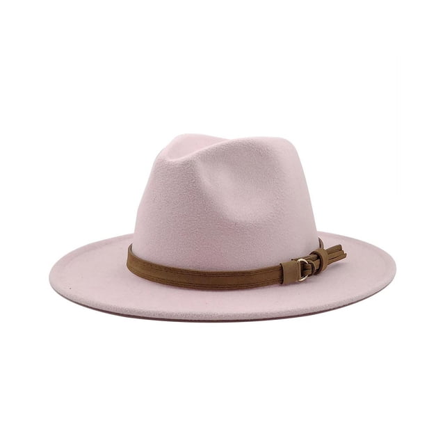 kurtrusly Fedoras Hat Wide Brim Decorative Cap Comfortable Solid Color Winter Caps Pink 56-58cm