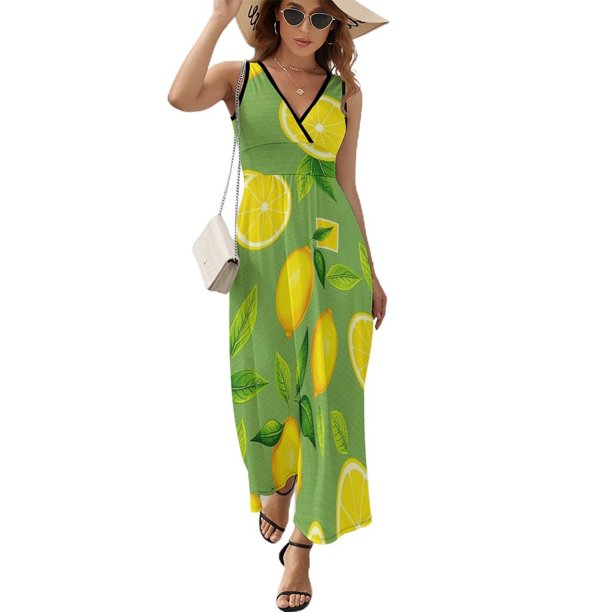 Vestido Largo Sin Mangas Para Mujer, Delicious Lemon Traje Informal Para Cumpleaños, Verano