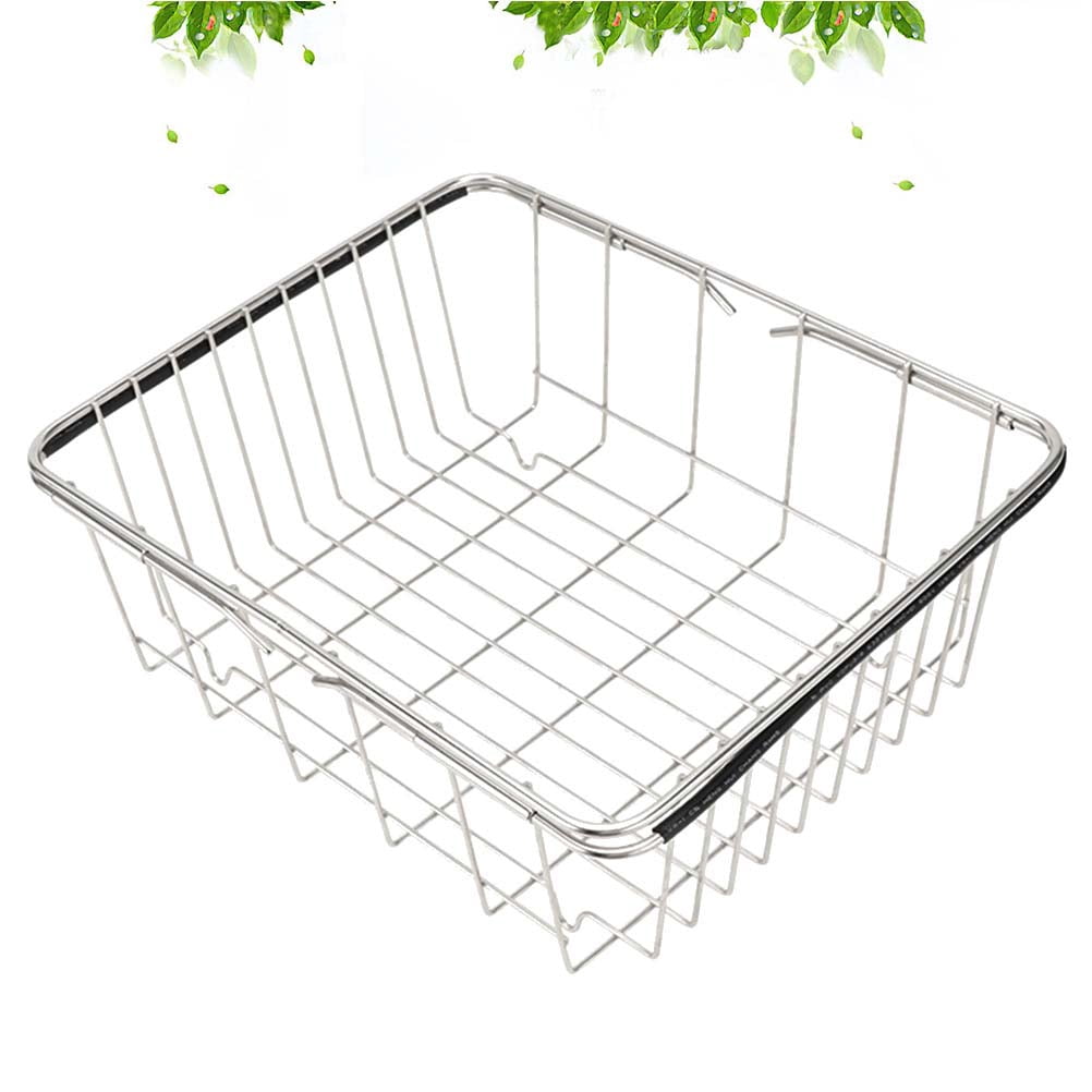 HOMOBABE Sink Drain Basket 1Set Stainless Steel Dish Drying Rack Silver Flat Net