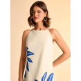 thumbnail image 5 of Cream Sleeveless Spaghetti Strap Dress With Bold Blue Leaf Print For Women, 5 of 8