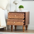 thumbnail image 5 of Wirrytor Mid century Short Nightstand with 2 Drawers, Bedside Table 2 Drawer Dresser with Embossed Pattern, Storage End Table with Wooden Legs for Bedroom & Living Room,Walnut, 5 of 9