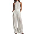 thumbnail image 5 of Quixlent Women's Summer Jumpsuit, Halter High Neck Sleeveless Chiffon Wide Leg Rompers, Smocked Waist Backless Vacation One Piece Outfits, 5 of 8