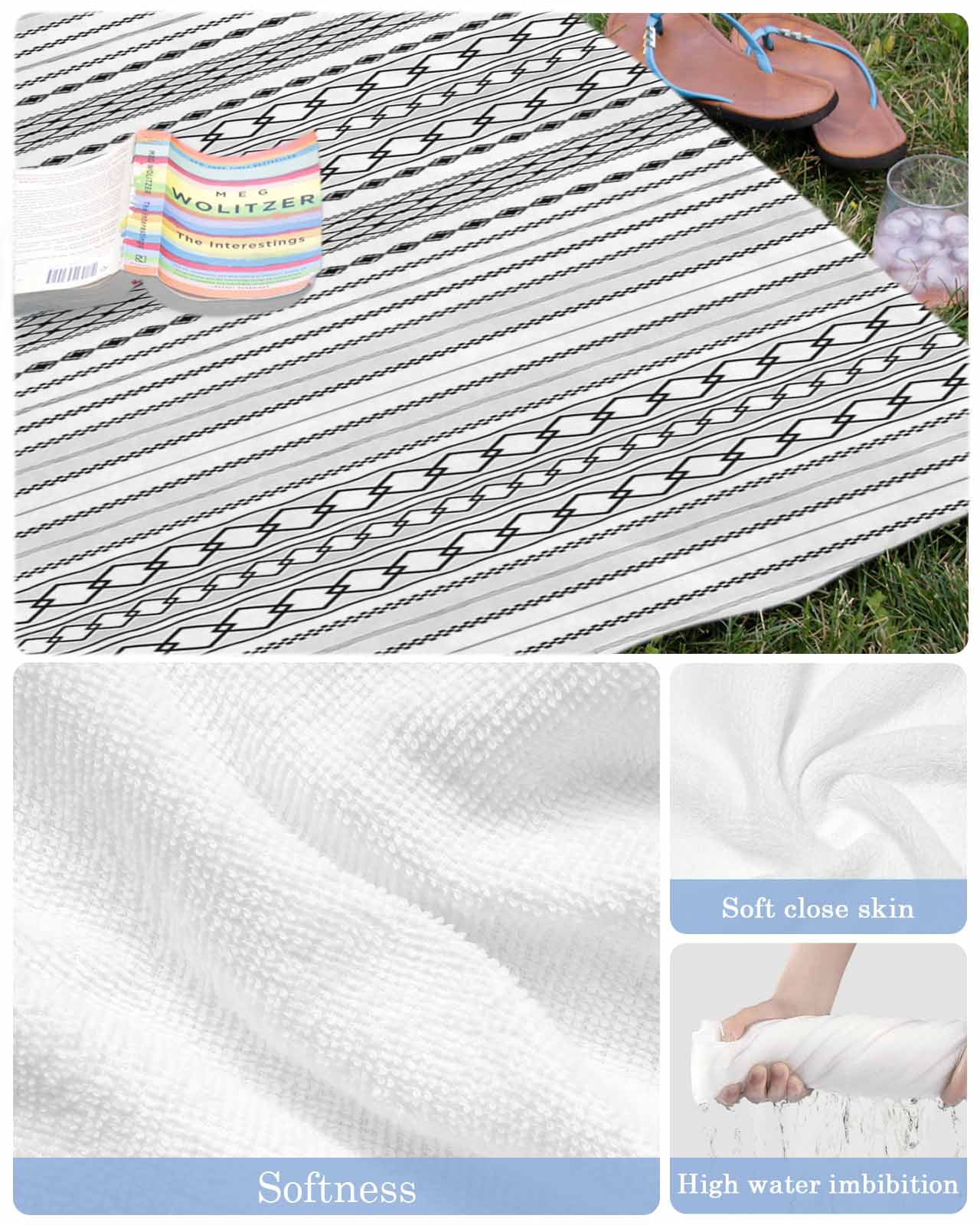 Black White Striped Beach Towels Oversized Super Absorbent, Modern Farmhouse Geometric Lightweight Bath Towel Quick Dry Sets For Bathroom/Pool/Rv Camping/Beach Play/Gym Room/Picnic 31"x62"