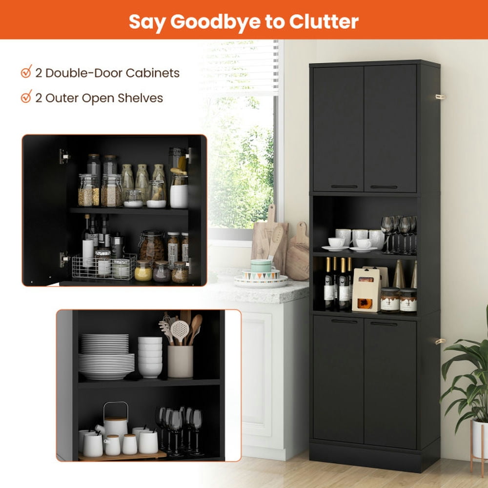 Finihen Kitchen Storage Cabinet, Buffet Sideboard, 75 Inch Kitchen Pantry Cabinet Tall Cupboard with Doors and Shelves, for Dining Room, Kitchen, Living Room, Black Finihen Kitchen Storage Cabinet, Buffet Sideboard, 75 Inch Kitchen Pantry Cabinet Tall Cupboard with Doors and Shelves, for Dining Room, Kitchen, Living Room, Black