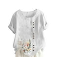 thumbnail image 2 of Tops for Women under $5 Short Sleeve Round-Neck Floral Printed Button Casual T-shirt White M, 2 of 4