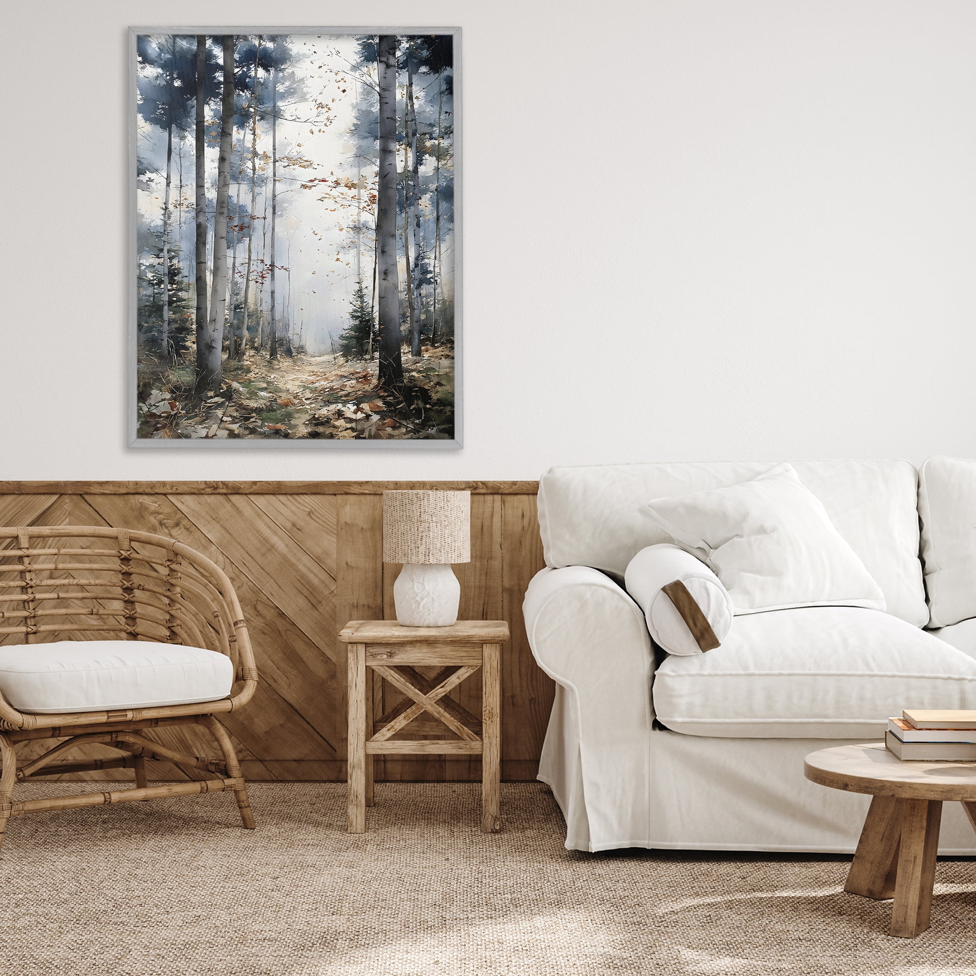 Stupell Industries Cold Woods Birch Forest Gray Framed Giclee Art, design by Franklyn Gregory