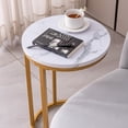 thumbnail image 3 of Modern C-Shaped End Tables Sofa Side Table with Golden Metal Frame and 15.75" Round Marble Color Top, White, 3 of 17