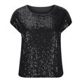 thumbnail image 2 of LLYwey Sequin T-Shirts for Women Cap Sleeve Summer Tops Solid Crew Neck Short Sleeve Casual Loose Blouses Tees Shirts, Style-6, Black, M, 2 of 5