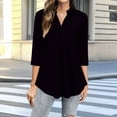 thumbnail image 2 of Tops for Women Trendy Solid Color 3/4 Length Sleeve V-Neck Pleat Flowy Shirts Loose Comfy Casual T-Shirts Tunics Black Medium, 2 of 5