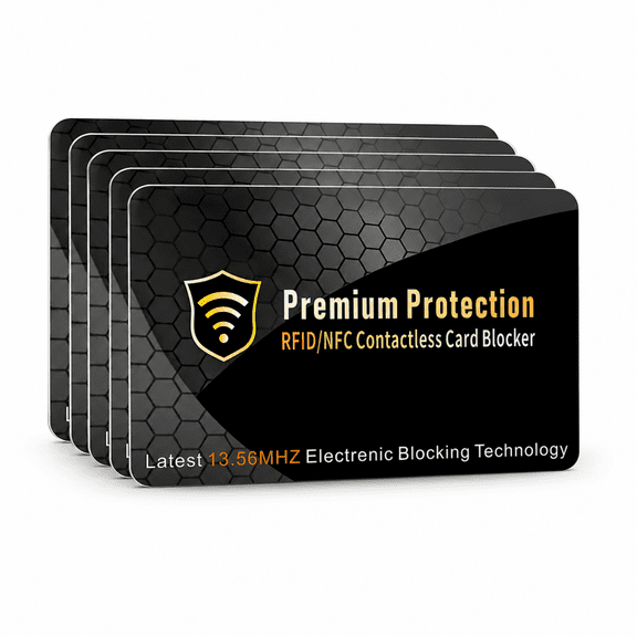 QXWPBV Rfid Blocking Cards for Wallet, Nfc Credit Card Protector, Slim Anti-Theft Shield, Black, 5 Pack