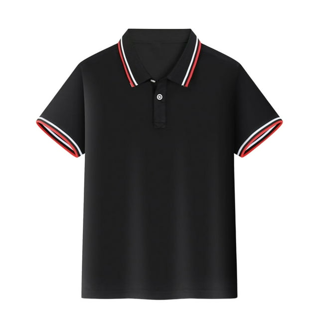 FAOWME T-Shirt en Tissu Confortable à Boutons pour Garçons et Filles, Col Rond, Manches Courtes, Noir L14