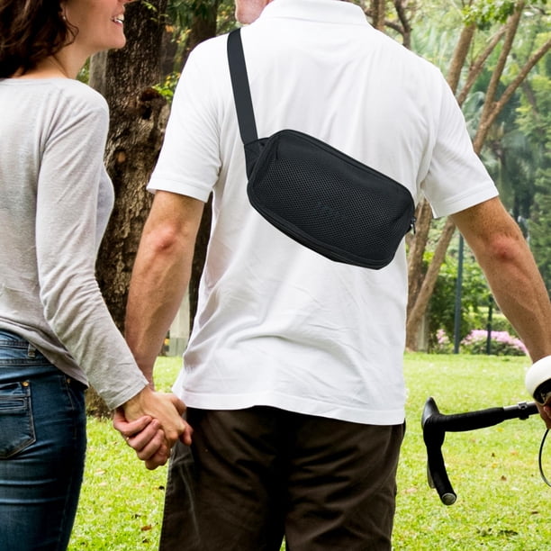 Bolsa para altavoz portátil, bolsillo de almacenamiento, ligera, correa ajustable, organizador, bolsa de viaje, estuche de transporte para altavoz. Negro
