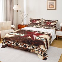 Castle Fairy Texas Stars 4pcs Bed Sheets for Teens Boys Girls,Animal Cow Print King Sheets,Bohemian Western Aztec Super Cozy Sheet Set,Microfiber Bedroom Decor