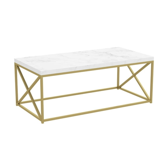 Safdie & Co. 44"L Coffee Table Marble Gold Metal