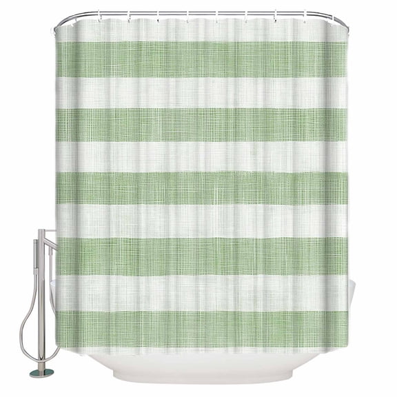 Shower Curtain, Sage Green Linen Striped Waterproof Shower Curtain Set with Hooks for Bathroom Showers,Stalls and Bathtubs,72x72In Vintage Farmhouse