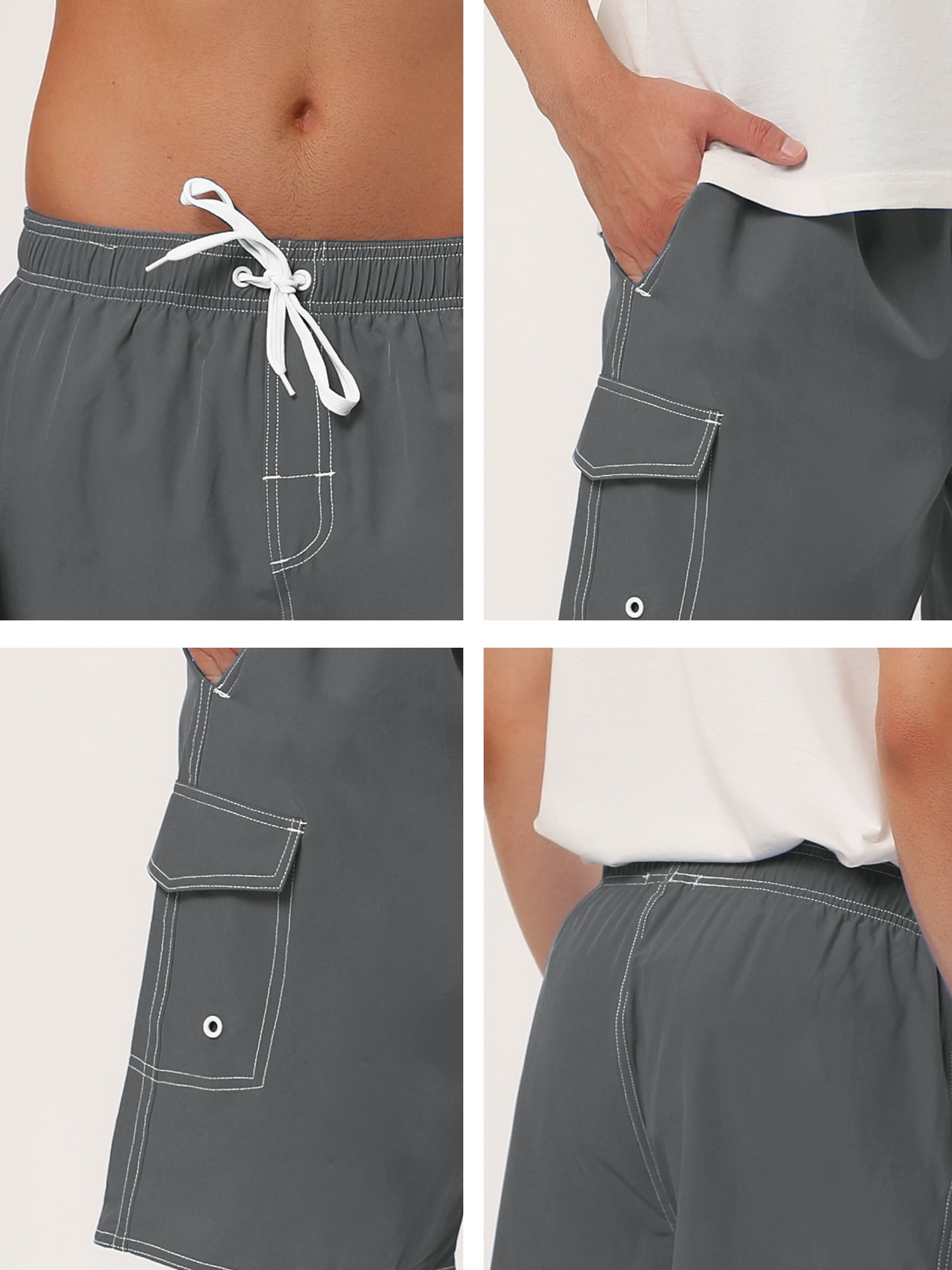 INSPIRE CHIC Father's Day Men's Shorts Summer Drawstring Elastic Waist Solid Beach Board Swim Shorts 36 Gray