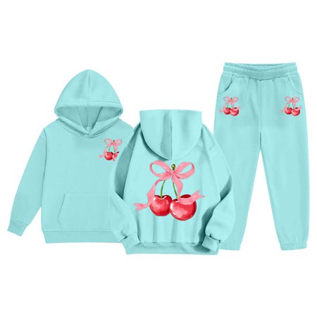 JIAHONG Girls Outfits Size 7 Casual Long Sleeve Hoodie Pullover Tops and Pants Comfort for Family Home Fall School Mint Green