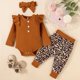 thumbnail image 1 of Conjunto de ropa de algodón con volantes para niñas pequeñas, estampado de leopardo y flores, con lazo, liquidación por menos de $10, 1 of 8