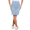 thumbnail image 3 of Faldas de mezclilla para mujer INSPIRE CHIC, desgastadas, de cintura alta, con dobladillo rasgado, faldas de jeans lavadas con bolsillos, color azul claro, 3 of 6