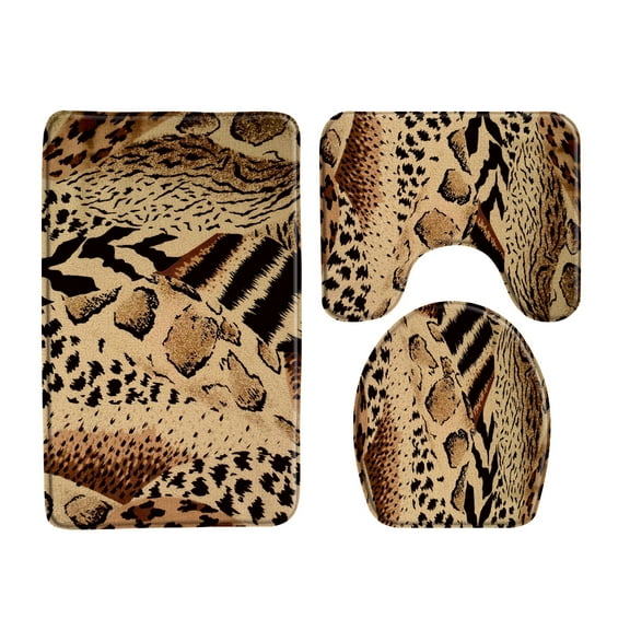 3Pcs Set Gray Brown Leopard Pattern Bathroom Bath Mats Toilet Lid Cover Shower Carpet Rugs Home Decor Cheetah Animal Doormat
