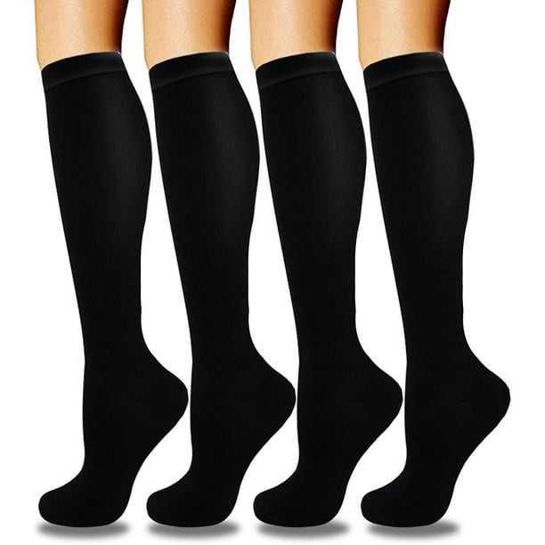 Medias de compresión para circulación para mujeres y hombres (4 pares): el mejor soporte para enfermeras, corredores, excursionistas, médicos y embarazadas, color negro