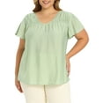 thumbnail image 5 of GRACE & GRANDEUR Women's Plus Size Easter Summer Tops Smocked Shoulder Jacquard Texture Ruffle Sleeve V Neck Casual Blouse Top 1X Light Green, 5 of 7