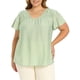 thumbnail image 4 of GRACE & GRANDEUR Blusas de Verano de Talla Grande para Mujeres, Conjunto de Pascua, Hombros Fruncidos, Textura Jacquard, Manga con Volantes, Cuello en V, Casual, Talla 2X Verde Claro, 4 of 6
