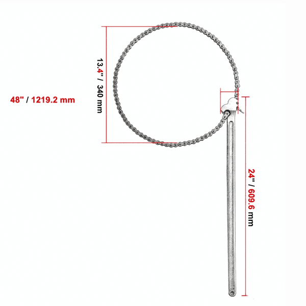 48 Inch CRV Chain Wrench, Reversible with High Strength Jaw & Ergonomic Handle, 13.4 Inch Diameter Capacity, for Pipe Installation & Car Repair