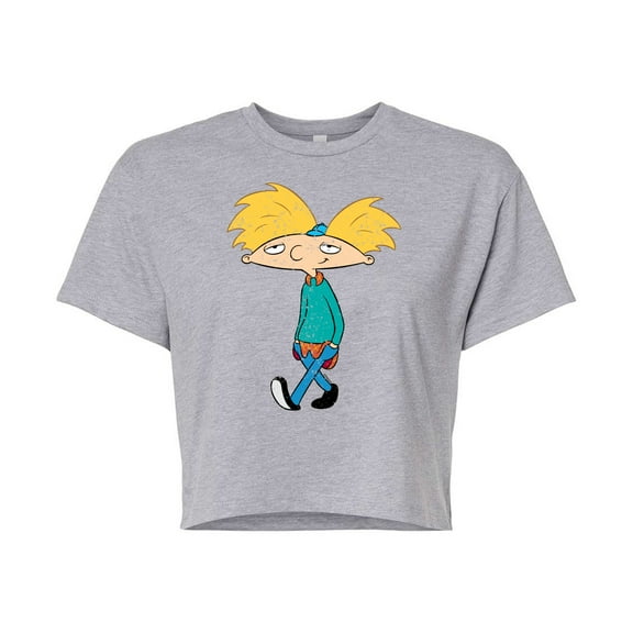 Hey Arnold! - Distressed Arnold - Juniors Cropped Cotton Blend T-Shirt