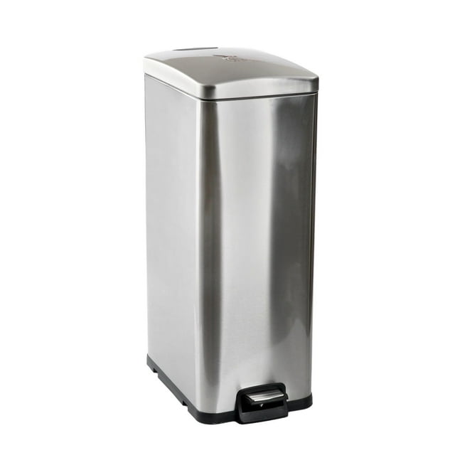 Hometrends 40 Liter Stainless Steel Hands Free Step Kitchen Trash Can, Durable Foot Pedal, Fingerprint-proof stainless steel finish Wastebasket