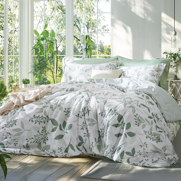 Juego de edredón Bedsure Twin/Twin XL con estampado floral blanco y verde
