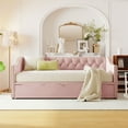thumbnail image 2 of Bed Frame Twin Size Upholstered daybed with Pop Up Trundle, Pink, 2 of 8