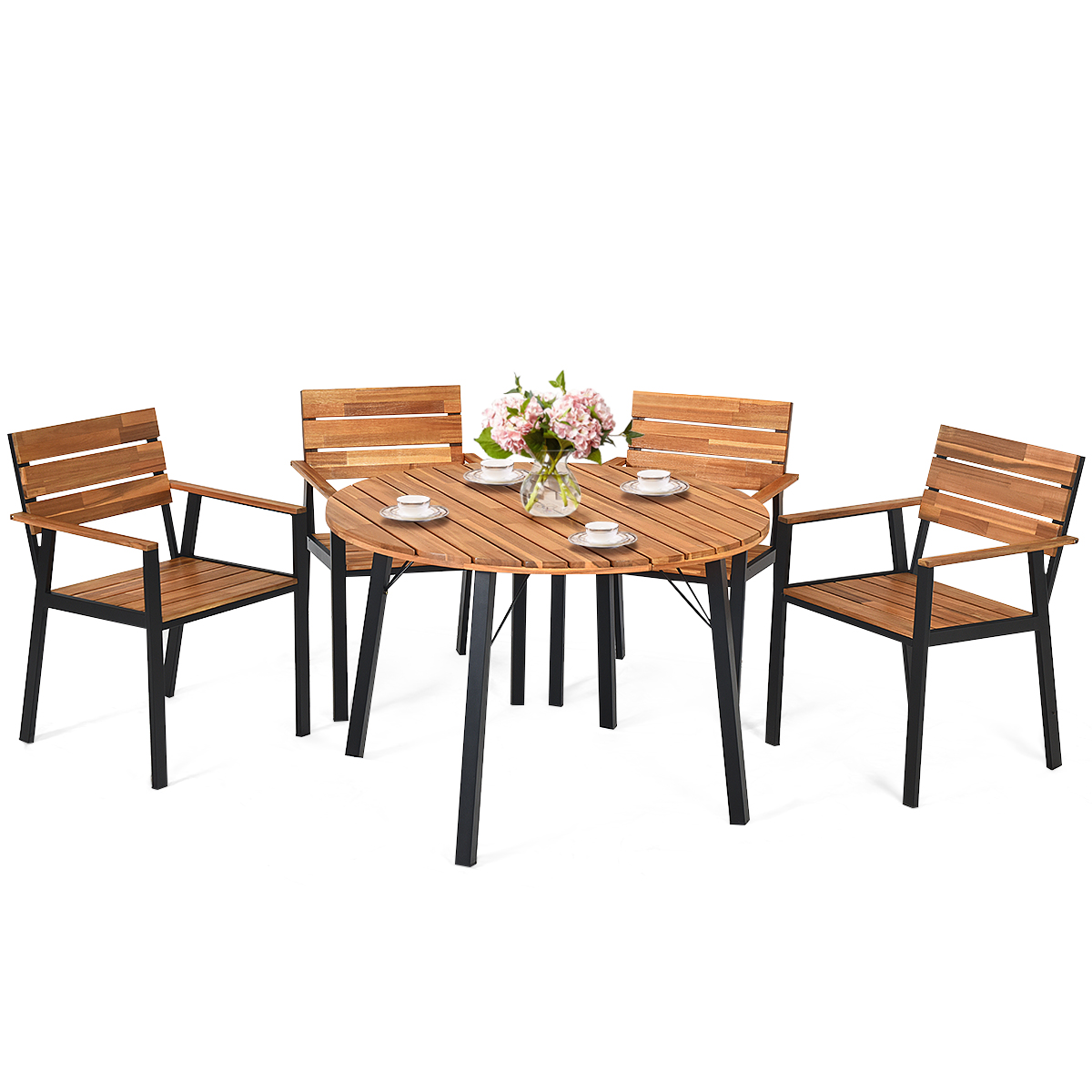 Gymax 5PCS Patio Dining Set Outdoor Dining Furniture Set w ...
