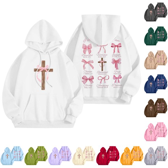 Women Inspirational Cross Bow Graphic Hoodie Back Print Religious Pullover Sweatshirt Top
