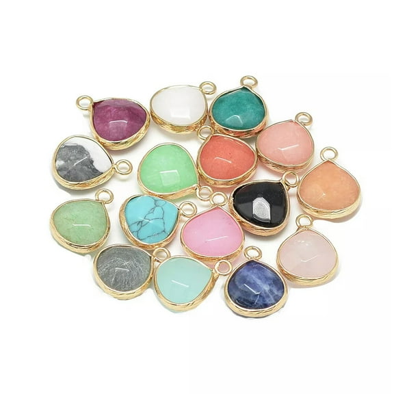EOEMY 20Pcs Mixed Stone Pendants Faceted Drop Pendants Mini Smooth Charms 17.5X13.5mm